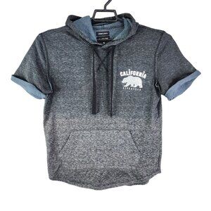 Men's Carbon Longer Length California Hoodie Sweatshirt Grey & Blue Ombre Size M